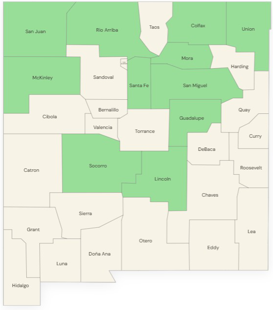 The counties of New Mexico where the IC's VDC program offers services.